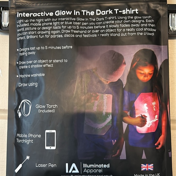 IA ILLUMINATED APPERAL INTERACTIVE GLOW IN THE DARK T-SHIRT SIZE SMALL - Picture 6 of 6